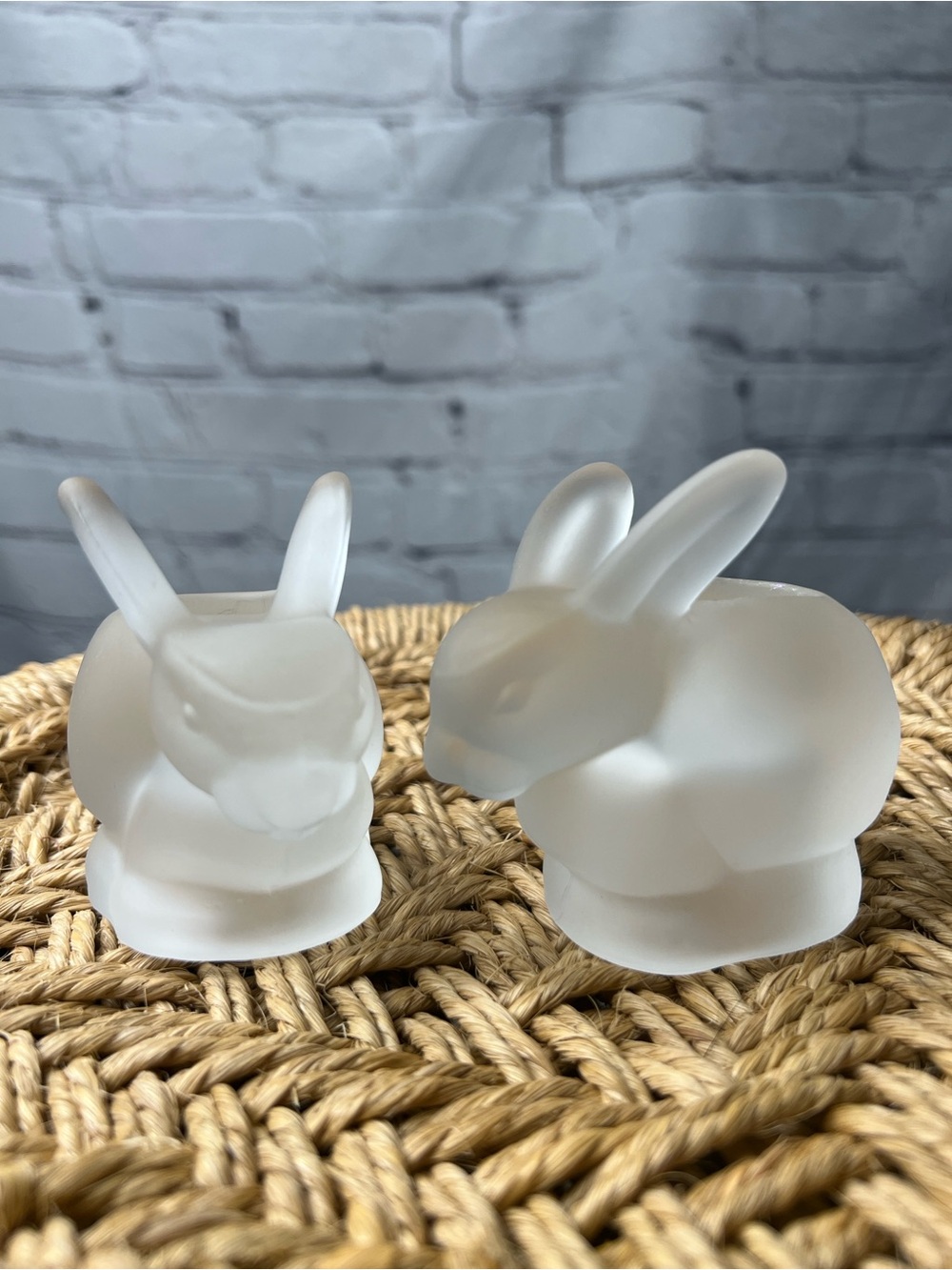 Vintage Frosted Glass Bunny Rabbit Votive Candle Holders Set of 2 Easter